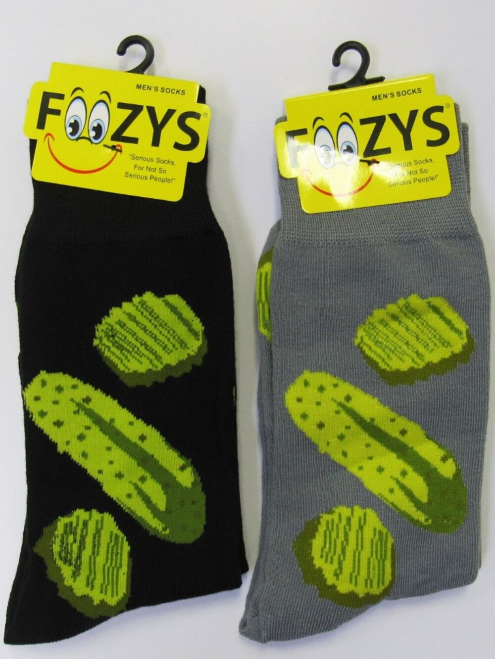 2 Pairs Men's Foozys Pickle Novelty Fun Crew Socks 1 Black & 1 Gray Father's Day